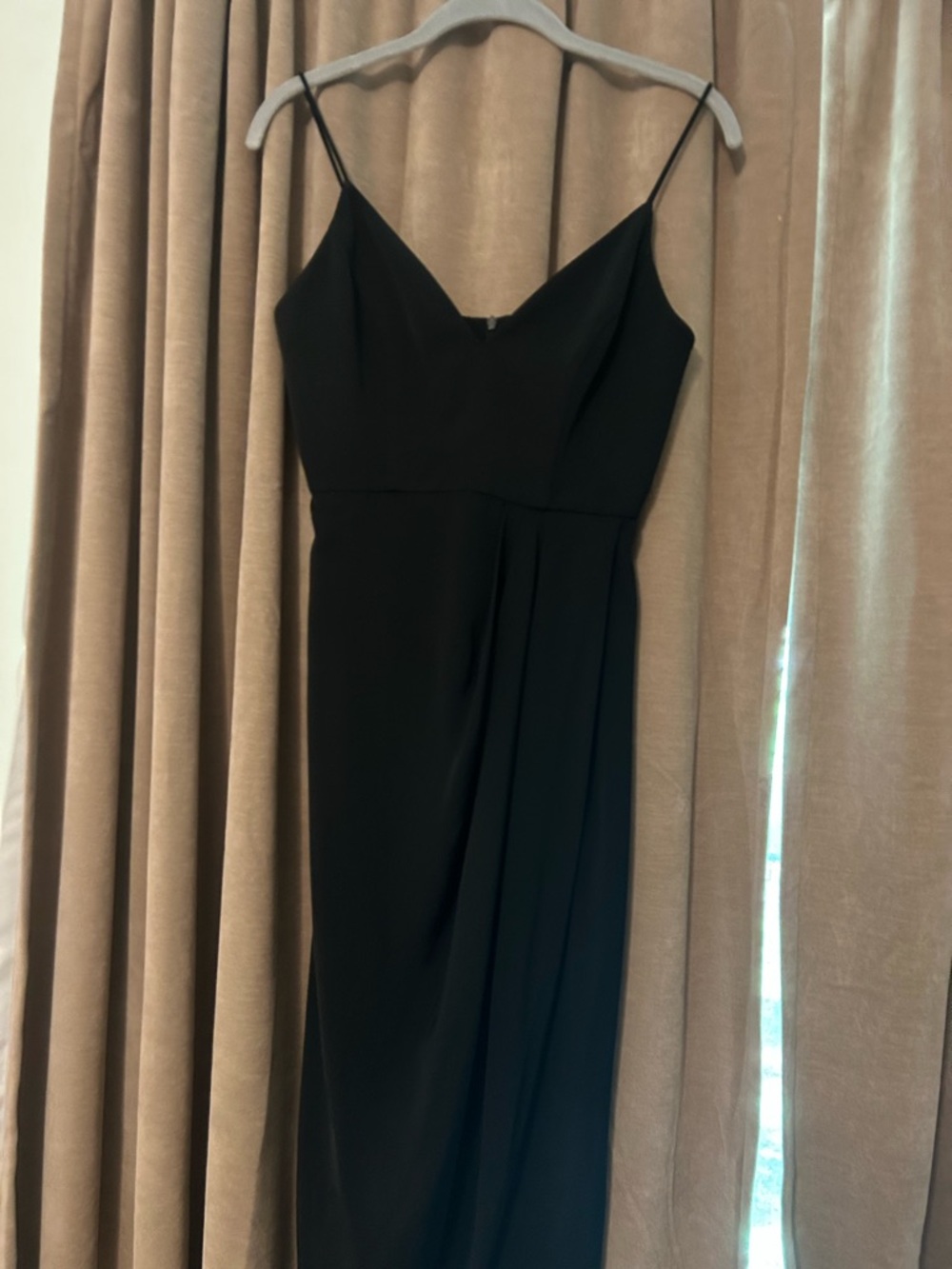 Shona Joy Black Midi Slip Dress with Spaghetti Straps